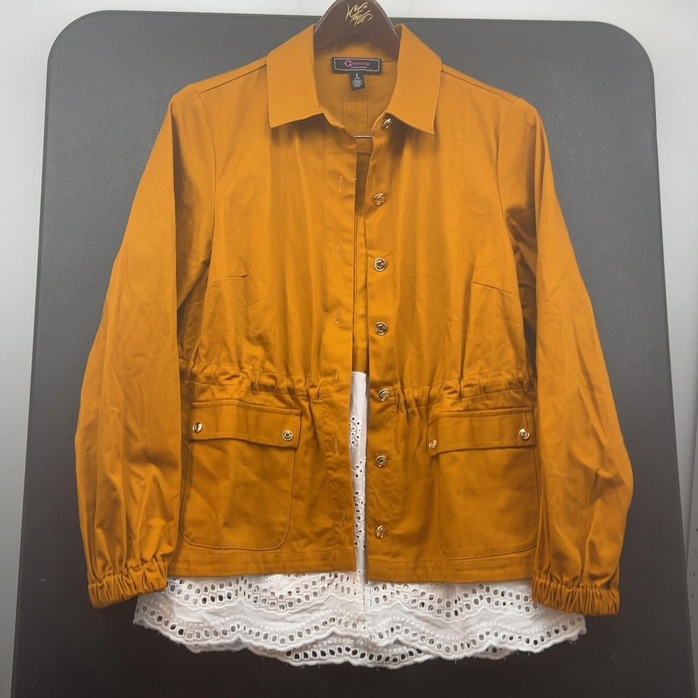 C. Wonder Christian Siriano Mustard Yellow Eyelet Trim Jacket Womens Small